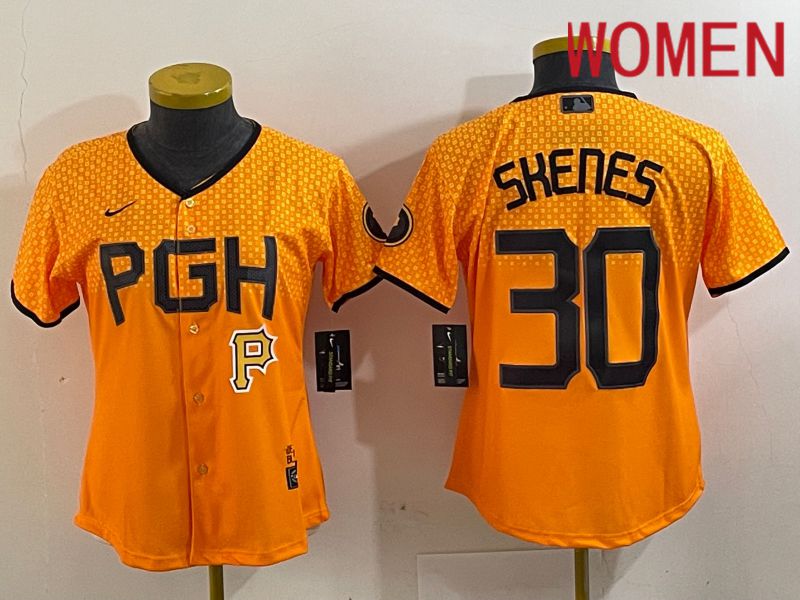 Women Pittsburgh Pirates #30 Skenes Yellow City Edition 2024 Nike MLB Jersey style 1